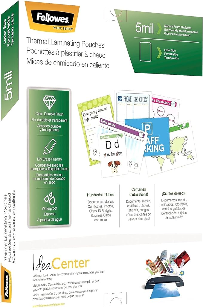 Fellowes Thermal Laminating Pouches, 5mil Letter Size Sheets, 9 x 11.5, 100 Pack, Clear (5743501)