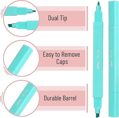 Mr. Pen- Dual Tip Aesthetic Highlighters, 8 pcs, Fine & Chisel Tips, Pastel Colors, Cute Highlighters Assorted Colors, Bible Highlighters and Pens No Bleed Highlighters for Bible Pages No Bleed