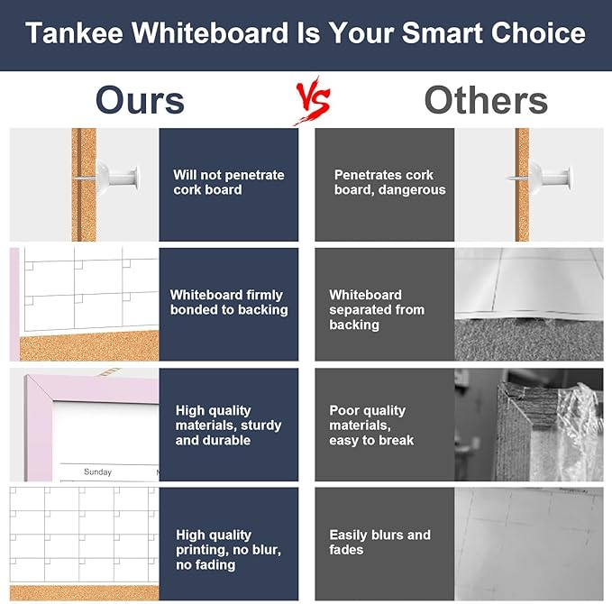 Dry Erase Calendar Cork Board Combo, 17"x13" Calendar Whiteboard for Wall, Magnetic White Board Monthly Calendar with Pink Wood Framed, Dry Erase Board for Planner Office Kitchen Home Memo