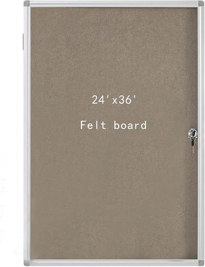 Lockable Waterproof Gray Bulletin Board with an Aluminum - Framed Comes with Mounting Screws. Perfect for School Classrooms and Offices. Wall - Mount it to Display Pictures 36x24 Inches (Felt Board)