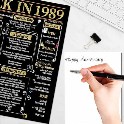 Joycard 36th Anniversary Card for Women Men, Gold Wedding Card for Wife Husband, Sweet Marriage Decorations Gifts for Couple, Perfect for Her Him on Anniversary Day, Back in 1989