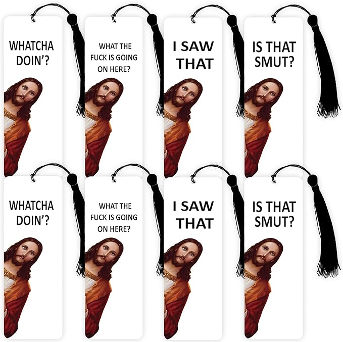 8 Pack Peeking Jesus Bookmark, Peeking Jesus is That Smut Bookmark, Peeking Jesus I Saw That Bookmark, Whatcha Doin'? (Black)