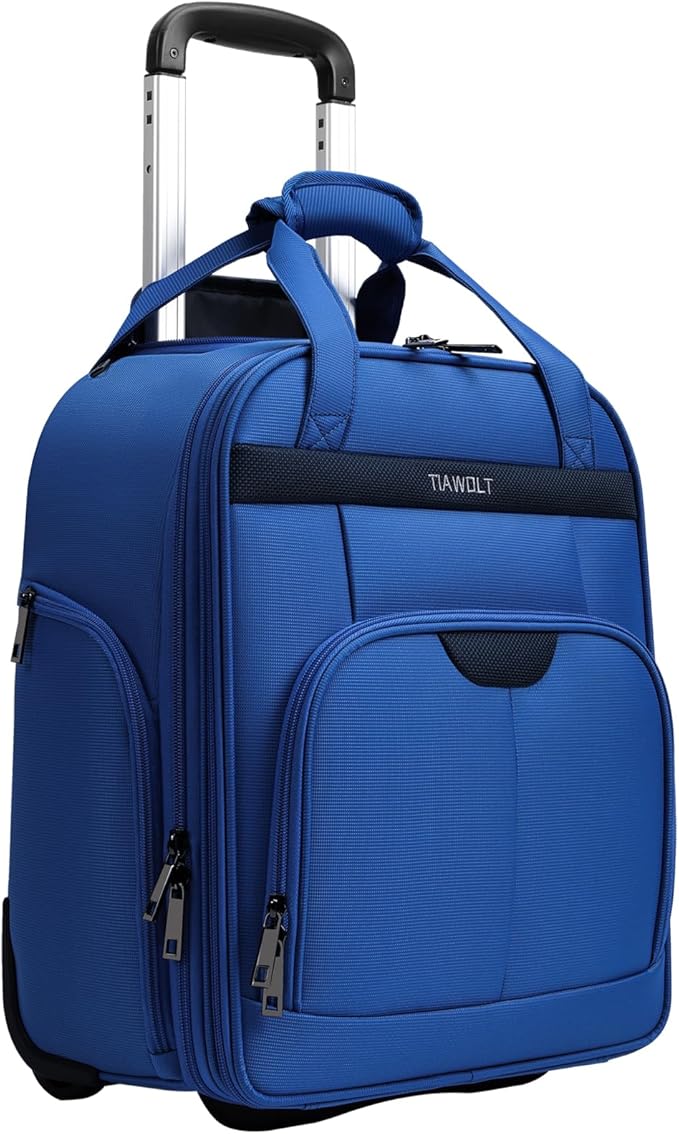 Weekender Overnight 16-Inch Underseat Carry-on Luggage With Wheels Soft Sided Lightweight Small mini Suitcase Bag for Women and Men,Blue