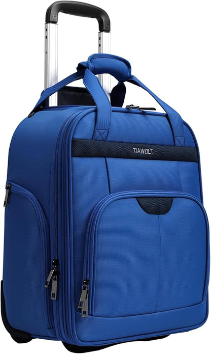 Weekender Overnight 16-Inch Underseat Carry-on Luggage With Wheels Soft Sided Lightweight Small mini Suitcase Bag for Women and Men,Blue