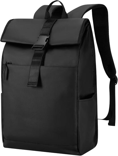 Roll Top Backpack -Lightweight, Water-Resistant, Expandable Casual Daypack for 13-16 Inch Laptop-Ideal for Work,City Commute,Campus -Adjustable Capacity 17-20L-Black