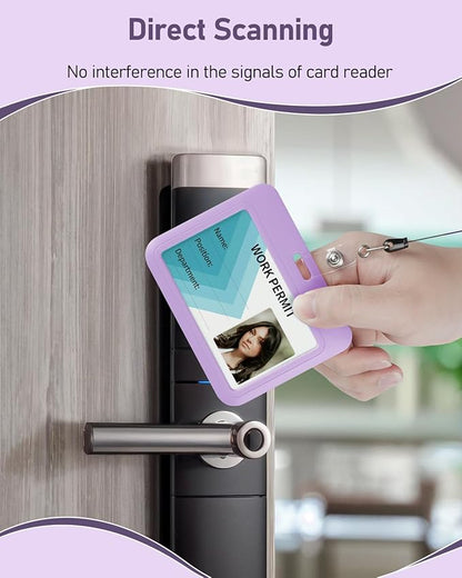 Uniclife 3 Pack Sliding ID Badge Holder Light Purple Horizontal Hard Plastic Case with Clear Window Card Protector Pouch for Office School ID Credit Cards Proximity Key Cards Driver’s Licenses