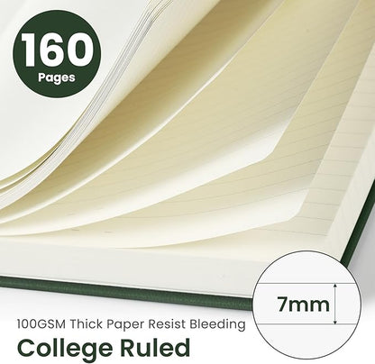 Lined Journal Notebook for Women & Men, Hardcover Leather Journal for writing, A5 College Ruled Notebook for Work & Note Taking, Perfect for Office School Home Supplies, 160 Pages, Dark Green