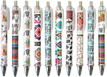 10PC Western Pens Pen Cowboy Cowgirl Highland Cow Cactus Back to School Office Supplies Stuff Items Themed Party Favors Classroom Goodie Bags Decoration Desk Decor Notebooks for Adults Women