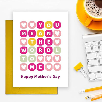UUEFKTN Happy Mother's Day Wordle Card, You Mean The Wordl To Me, Funny Mothers Day Card For Mom, Word Puzzle Mothers Day Card For Her