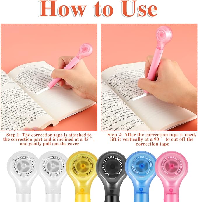 BESARME 6 Pieces White Out Correction Tape Pen, Push Pull Protective, Easy to Use Applicator for Instant School Office Supplies, 1/5 X 236 Inch