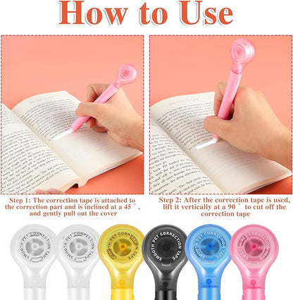 BESARME 6 Pieces White Out Correction Tape Pen, Push Pull Protective, Easy to Use Applicator for Instant School Office Supplies, 1/5 X 236 Inch