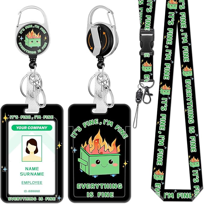 Lanyards for Id Badges, Dumpster on Fire Badge Holder with Retractable Reel Clip, Funny Work Name Tags Keychain Lanyard ID Card Protector Cover Case for Women Teacher Nurse Doctor Office