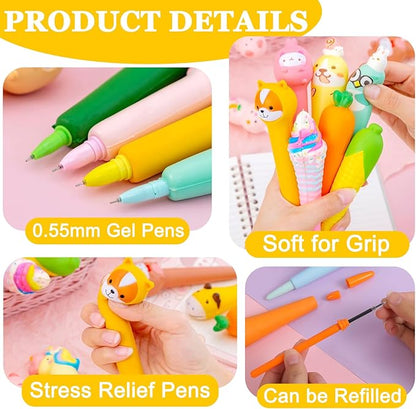Easter Baskets Kawaii Squishy Pen 4 Pcs Cute & Fun Pens for Stationary & Cool Pens for Teenage Gifts for Tweens Back to School Supplies
