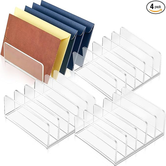 Geetery 4 Pcs Acrylic Cash Tray for Cash Stuffing Mail Sorter Organizer Desk Organizer for Sorting Mail Clear Envelope Organizer for Desk Cash Envelope Bill Business Card Eyeshadow Palette (5 Slot)