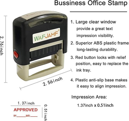 WAFJAMF Approved Date Message Stamp Self-Inking Rubber Stamp Office Stamp Red Ink-Medium