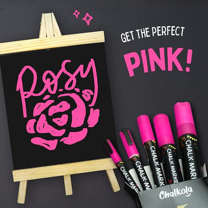 5 Pink Chalkboard Chalk Markers - Pink Dry Erase Markers for Blackboard, Chalkboard Signs, Windows, Glass | Variety Pack - Fine & Jumbo Size Ink Pen (1mm, 3mm, 6mm, 10mm, 15mm)