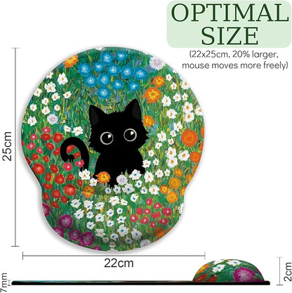 Black Cat Mouse Pad, Ergonomic Mouse Pad with Wrist Rest, Gaming Mouse Pad Wrist Support with Non-Slip Pain Relief PU Base, Funny Mouse Pads for Desk Work, Cute Office Desk Accessories Decor