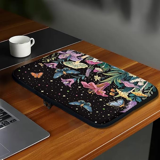 Butterfly Flower Laptop Sleeve for Women 13 inch Lap Top Case Portable Laptop Protector Zippered Pouches with Humanize Design Computer Carrying Case Star Briefcase