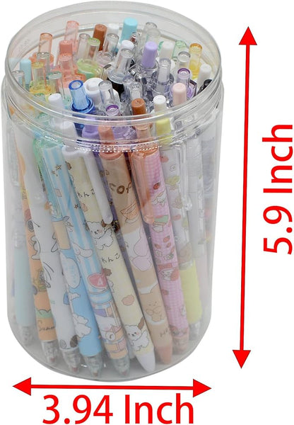 YIKANGHENG 50 Pcs Fine Point Cute Pens With a Pen Holder, 0.5mm 50 Different Random Styles Black Ink Kawaii Gel Pens for Office, Study, Gift and Home Supplies (50)