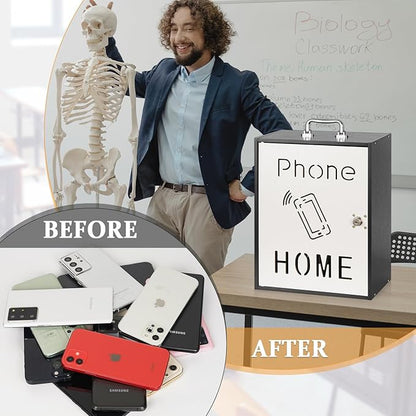 Cell Phone Holder Classroom 36 Slots Wooden Cell Phone Storage Cabinet Pocket Chart with Handle and Security Lock for Classroom Office (36 Grid Cabinet Black)