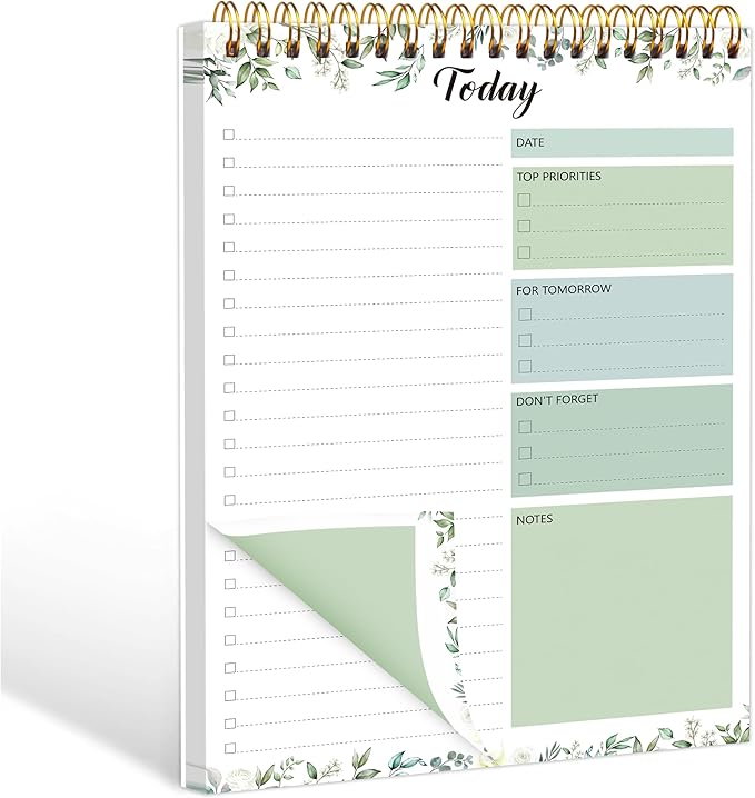 To Do List Notepad - Undate To Do List Planner for Work with 52 Sheets, 6.5" x 9.8" Checklist Productivity Organizer with Hourly Schedule for Task Management-Verdant