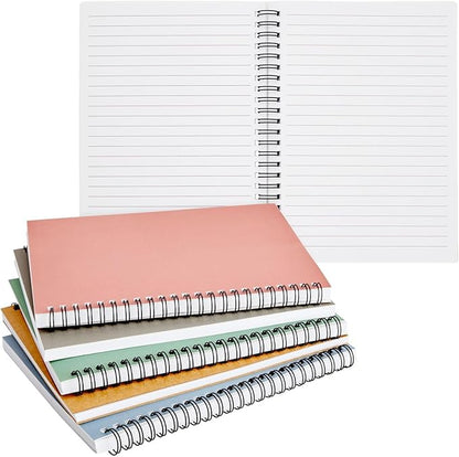 Paper Junkie 5 Pack Spiral Journal - Small Notebooks Bulk 6" x 8" with 120 Lined Pages for Work, Students, School, Writing (5 Colors Kraft Paper Covers)
