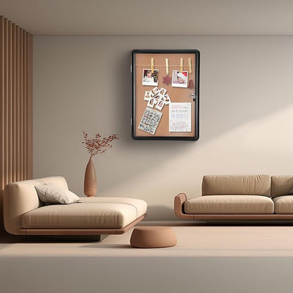 Magula 24"x18" Enclosed Cork Bulletin Board Tamper-Proof Dispaly Case, Black Aluminium Frame, Shatter Resistant Lockable Bulletin Board, Enclosed Cork Board for School, Office,Commercial,Hospital etc