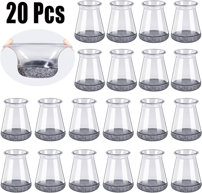 BUMACO Chair Leg Floor Protectors Chair Leg Protectors for Hardwood Floors Silicone Pads Covers to Protect Floors (Clear-20 Pcs, Universal XS 0.5"-0.9")