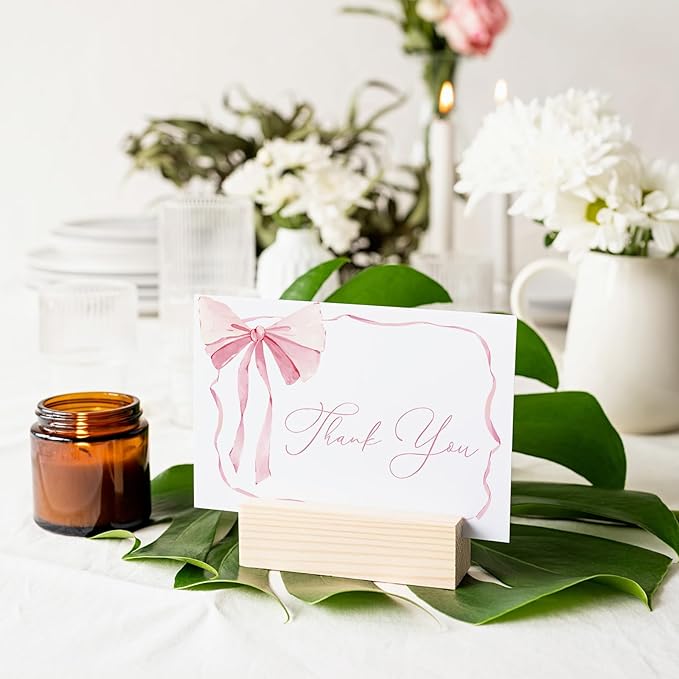 Whaline 24 Pack Pink Bow Thank You Cards Coquette Bow Greeting Cards with Envelopes Stickers Blank Note Cards for Wedding Bridal Baby Shower Birthday, 4 x 6 Inch