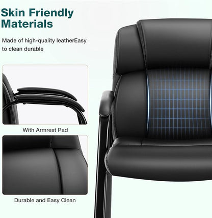 OLIXIS Waiting Room Reception Chairs Set of 4, Leather Office Desk Guest Stationary Side Chair with Padded Arms for Home Conference Lobby Area Meeting Church Medical Clinic Elderly Student