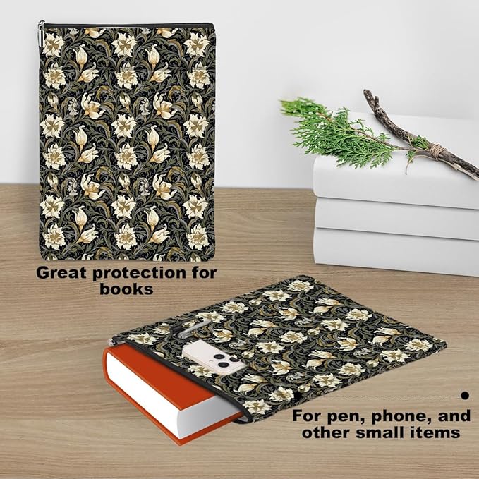 Botanical Book Sleeve, Classic Flower Book Covers for Paperbacks, Floral Book Pouch Book Protector, Book Lovers Gifts for Women Girls Leader, Book Accessories Book Club Gifts Christmas Birthday Gifts