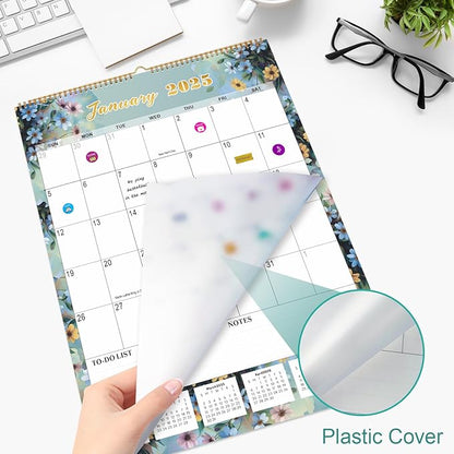 Gannyfer 2025 Wall Calendar, Large Wall Calendar 22"x17", 18 Monthly Hanging Calendar January 2025-June 2026, Yearly Planner Calendars with Plastic Cover, Thick Paper for Home School, or Office, Christmas Gifts for Women-Floral (6 Funny Stickers)