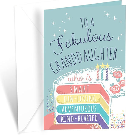 Prime Greetings Birthday Card For Granddaughter, Made in America, Eco-Friendly, Thick Card Stock with Premium Envelope 5in x 7.75in, Packaged in Protective Mailer