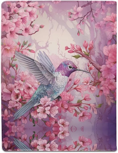 Cozeyat Padfolio Portfolio Leather Binder for Women, Interview Legal Document Organizer, Aesthetic Floral Hummingbirds Design Business Card Holder Letter Sized Writing Pad File Folders