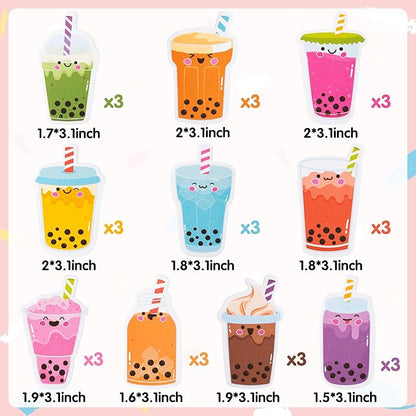 30 Pack Bubble Tea Sticky Notes, Total 600 Sheets, Boba Milk Tea Theme Self Sticky Notepads Memo Pads Page Marker for Office School Student Kids Class Birthday Party Favors Goodies Bag Fillers