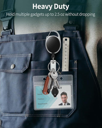 Uniclife 2 Pack Badge Holder Horizontal Clear Plastic Case with Retractable Badge Reel Carabiner Clip Soft Waterproof Card Protector for IDs Credit Cards Proximity Cards Driver’s Licenses and Passes