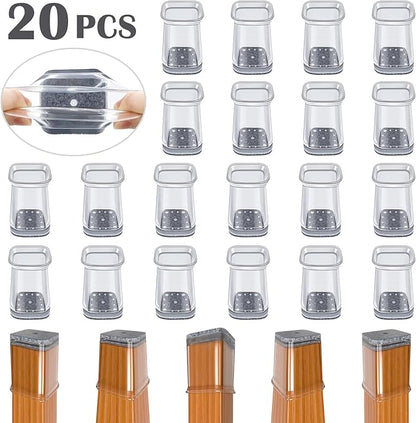 BUMACO Chair Leg Floor Protectors Square Chair Leg Protectors for Hardwood Floors Silicone Pads Covers to Protect Floors(Clear-20 Pcs, Square XS (1/2"~ 3/4")