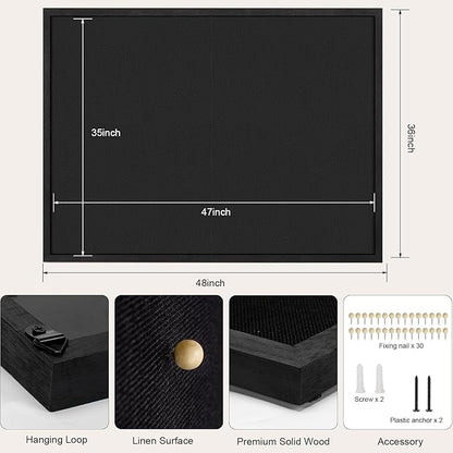 Miratino Large Bulletin Board, 48 "x 36" Black Cork Boards for Walls with Frame, Pin Display Board Vision Board for Home School Office Decor