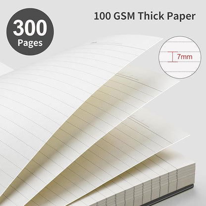 EMSHOI A4 Spiral Notebook Lined Journal, 11.2" X 8.27", 300 Pages/150 Sheets, 100gsm Thick Paper, Waterproof Softcover, Twin-Wire Binding, for School Work Writing Note Taking-Black