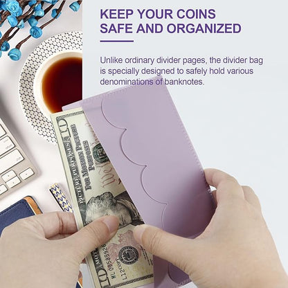 A6 Binder Pockets with No Zipper, Koqye Blue 10 Pcs Plastic Zipless Budget Envelopes, Two Pockets Frosted Cash Envelopes Money Bag for Budgeting, Cash Stuffing (Purple Petals-2set)