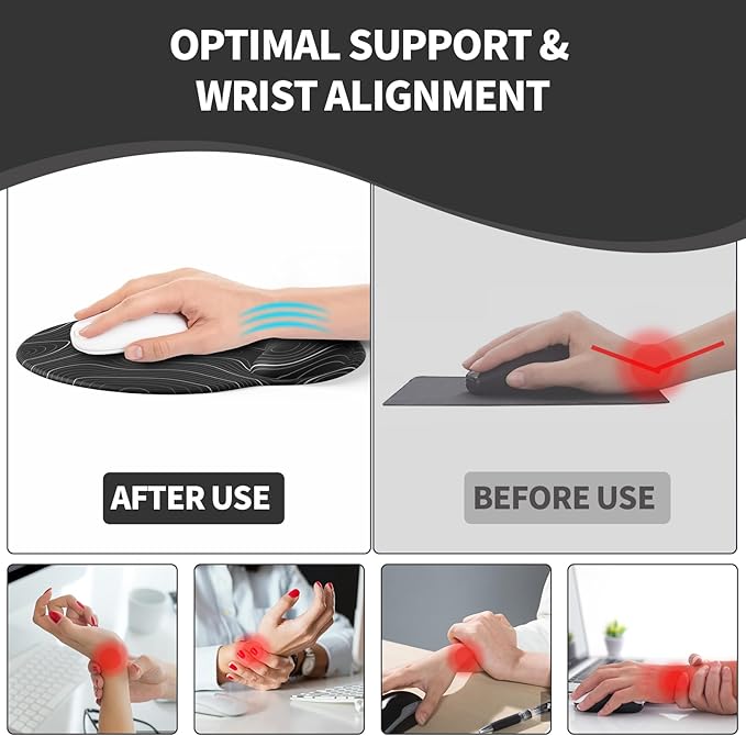 eulps Mouse Pad with Wrist Rest, Comfortable Computer Mousepad with Gel Wrist Support Smooth Surface and Non-Slip PU Base for Pain Relief, Laptop, Office & Home (Black Line)