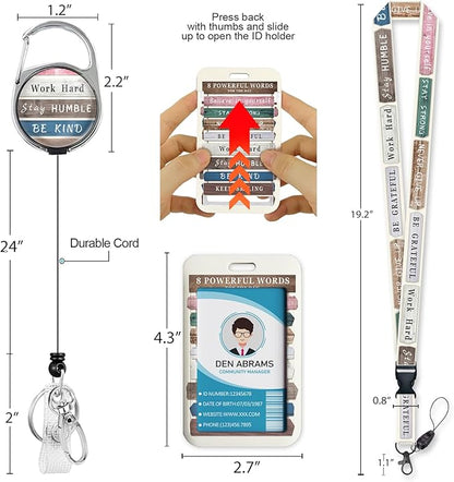 Lanyards for Id Badges, Inspirational Quote Badge Holder with Retractable Reel Belt Clip, Positive Work Name Tag Lanyard Vertical ID Card Protector Case for Women Nurse Doctor Teacher Student