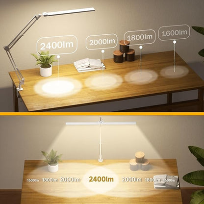 SKYLEO Led Desk Lamp for Home Office - 2400LM Ultra Bright Desk Light -Eye Caring Desk Lamp with Clamp - Adjustable Office Lamp with Remote Control- Easy Installation - 24W White