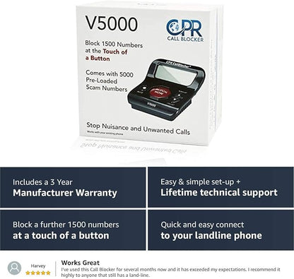 CPR V5000 Call Blocker for Landline Phones, Home Phones, Cordless Phones – Stop All Unwanted Calls, Robocalls, Scam Calls at a Touch of a Button - Join Over 1 Million Satisfied Customers