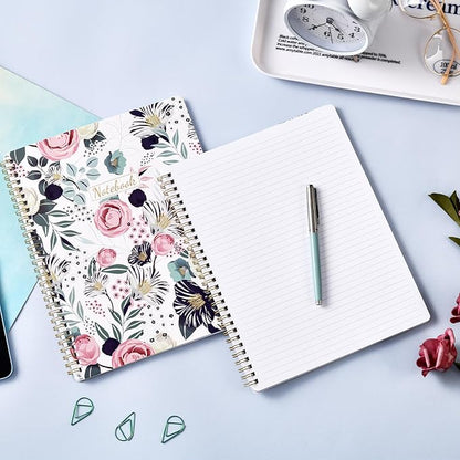 Spiral Notebook - Notebooks Spiral Bound, 8.5" * 11", Journal Notebook with Thick Paper & Back Pocket, 144 Pages, with Twin-Wire Binding, Journals for Women, College Ruled Notebooks - Floral