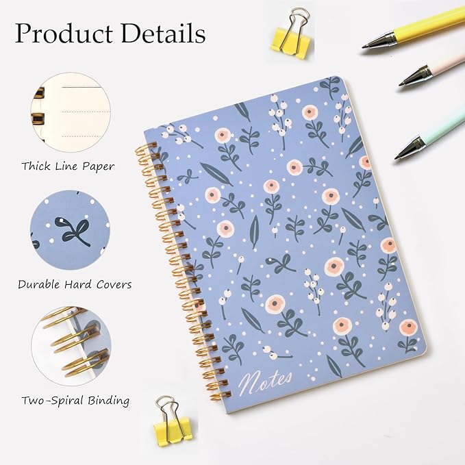 Umikk Spiral Notebook-3 Pack A5 Lined Journal Notebooks, 8.3'' x 5.8'' Spiral Notebook, Small Cute Notebooks for Women, College Lined Notebook for Office & School Supplies