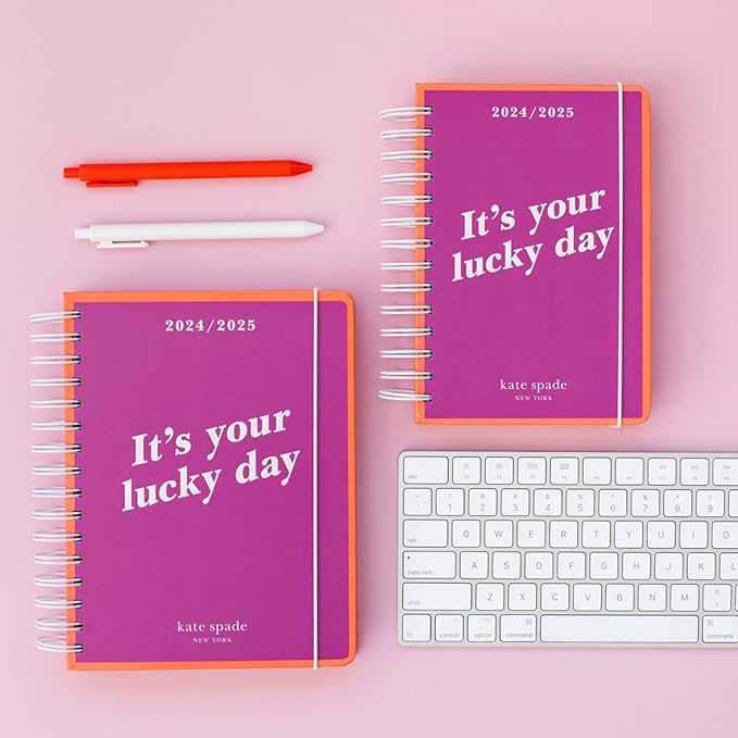 Kate Spade New York Medium Weekly and Monhtly Planner August 2024 - December 2025, Hardcover Spiral Agenda, Daily Planner with Monthly Calendar, Stickers, & Pockets, Your Lucky Day