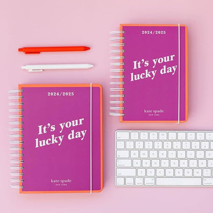 Kate Spade New York Medium Weekly and Monhtly Planner August 2024 - December 2025, Hardcover Spiral Agenda, Daily Planner with Monthly Calendar, Stickers, & Pockets, Your Lucky Day