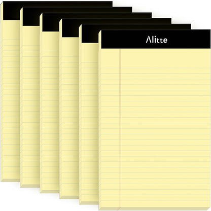 Yellow Legal Notepads 5x8, Pack of 6 - Perforated Narrow Ruled Writing Pad - Premium Thick Paper, No Ink Bleeding - Blank Legal Pads For Home, Office, School, Business - 50 Sheets Per Notebook