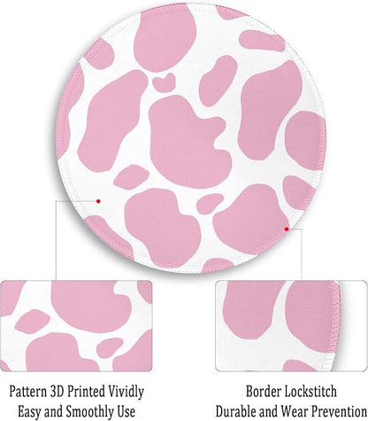 Cute Cow Print Round Mouse Pad, Small Mousepad for Laptop Gaming Women, with Stitched Edge Non-Slip Rubber Base, Cute Home Office Decor Desk Accessories Office Supplies Gift for Women Teen Girls